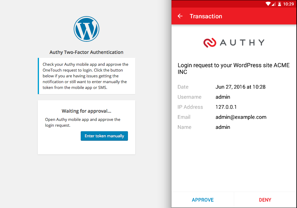Authentication with Authy OneTouch.