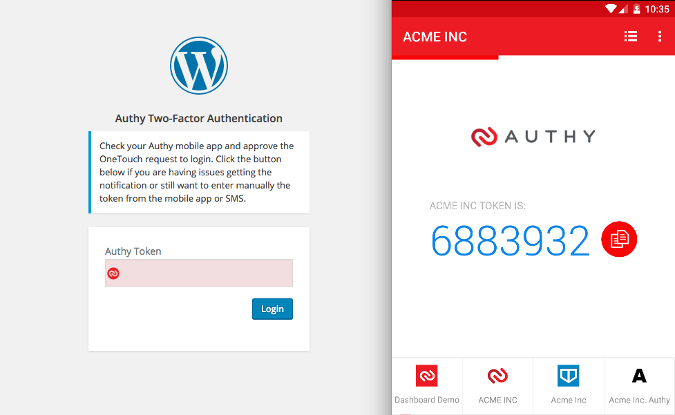 Authentication with Time-based One-time password (TOTP).