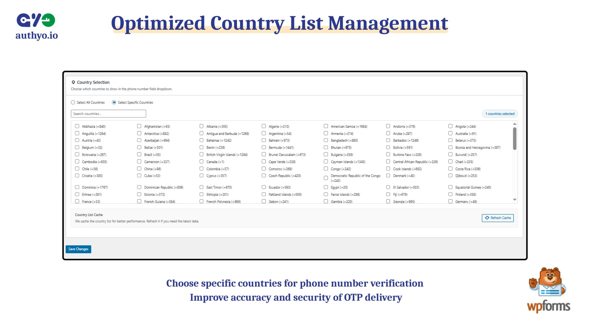 Plugin country dropdown setting screen