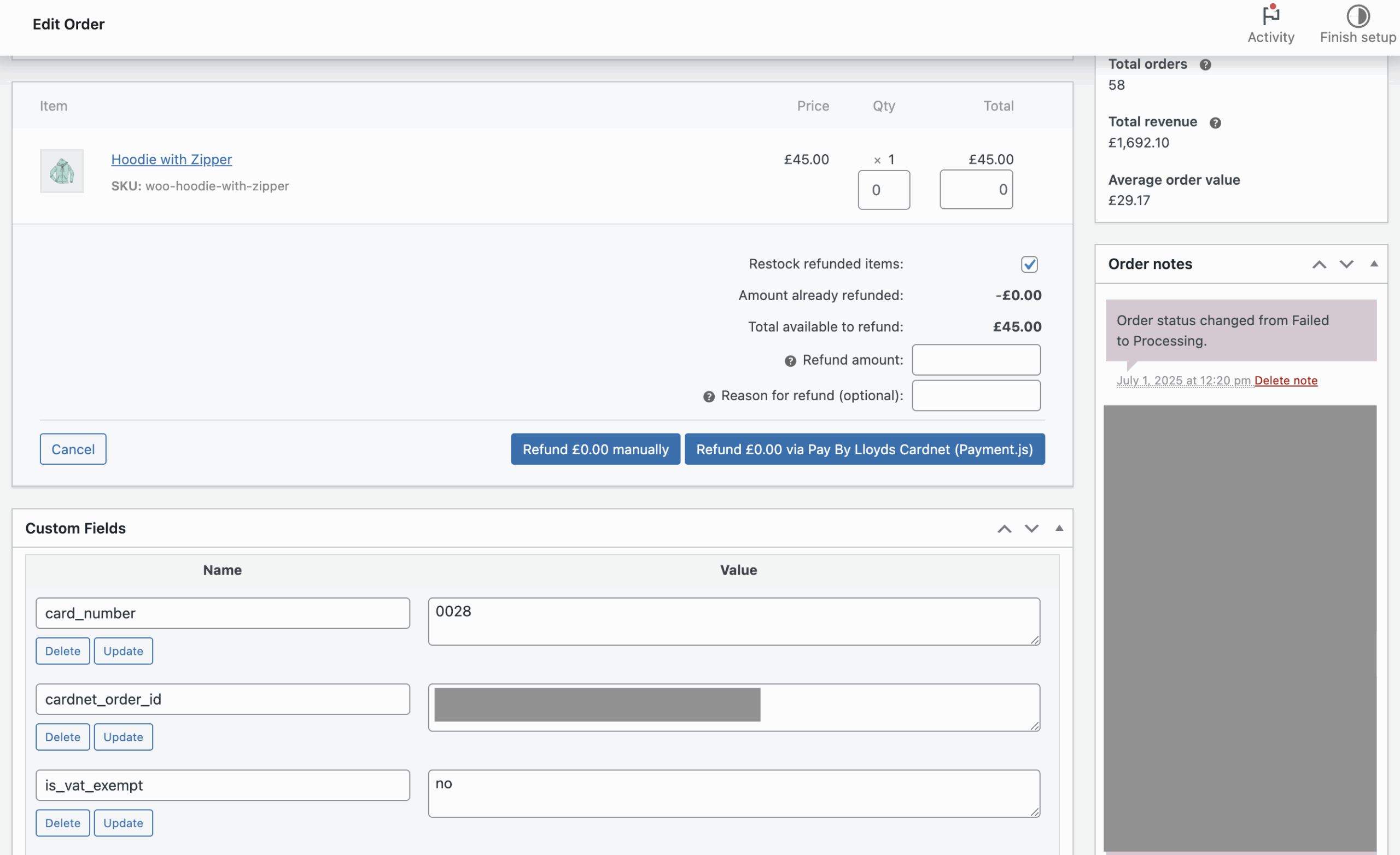 Refund Processing - Process full or partial refunds directly from the WooCommerce order page with automatic gateway integration