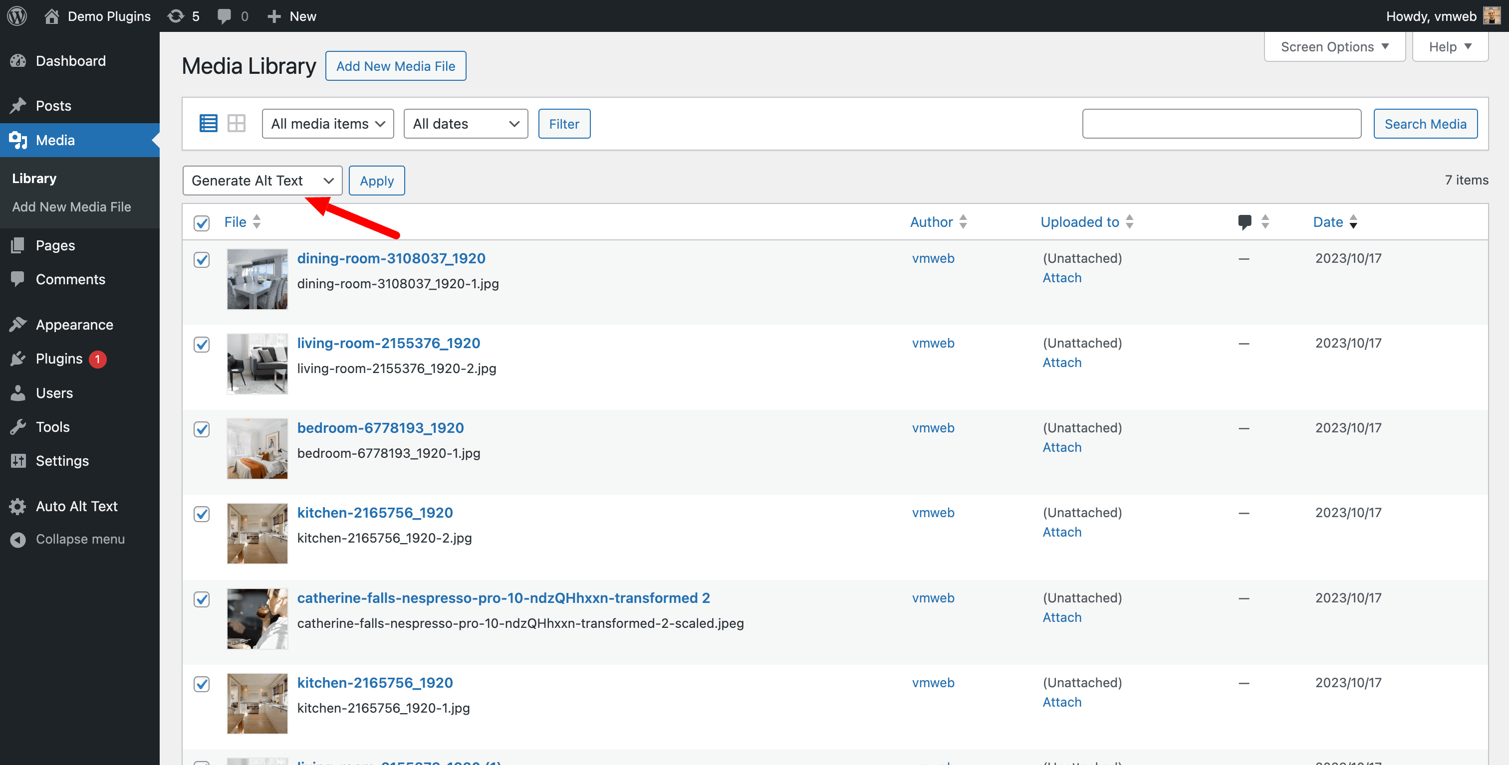 Bulk alt text generation