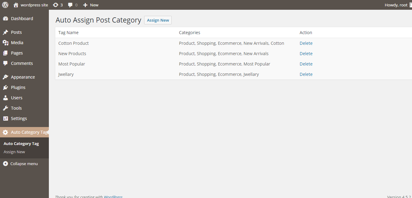 Admin screen