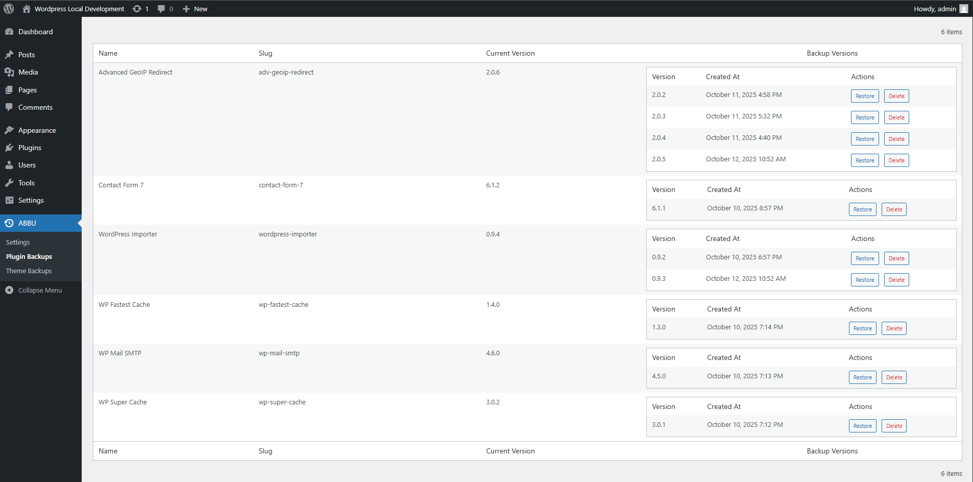 Version-specific plugin restore options.