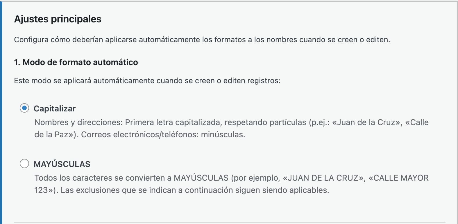 Granular field selection for automatic formatting