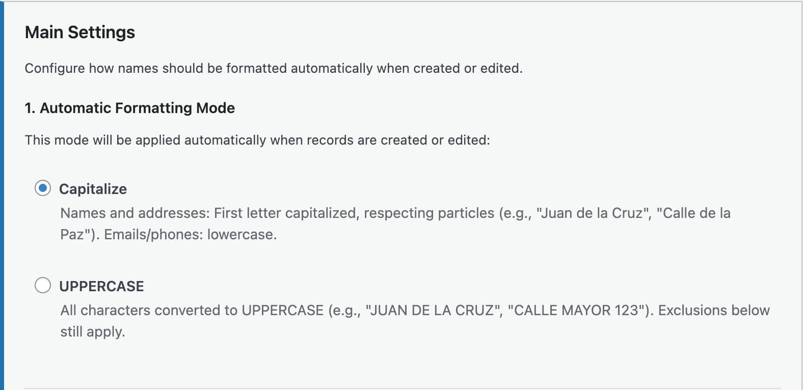 Exclusions field for terms that should not be modified