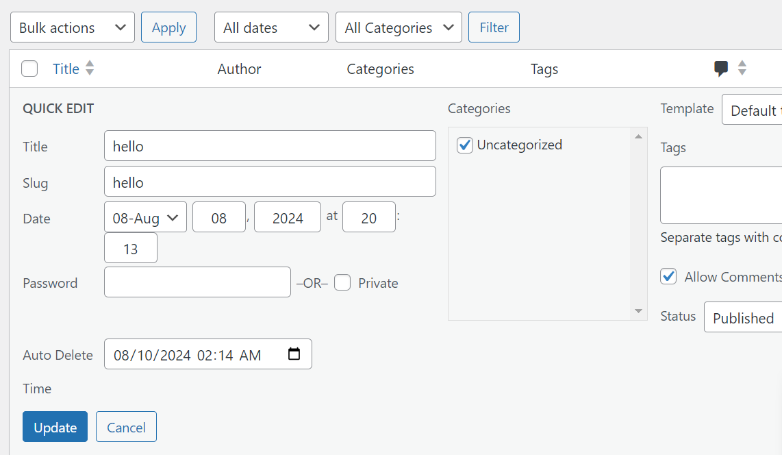 You can also select the time from the quick edit option, no need to go to the edit section of any post.