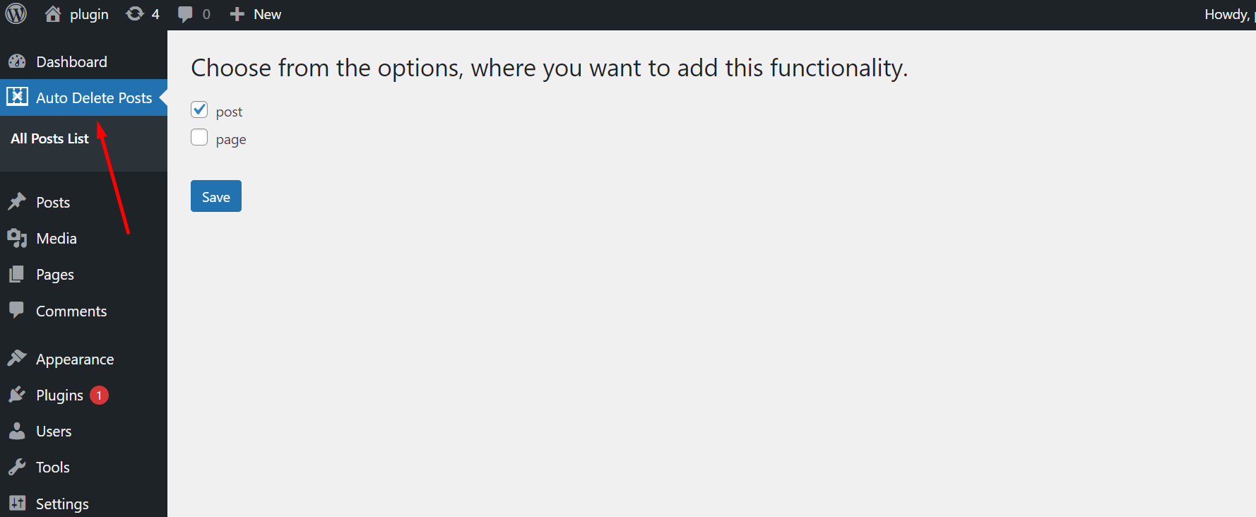 Select any main pages of WordPress from the checkbox options in the menu page where you want to add this functionality