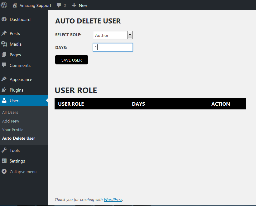 Auto Delete User Settings