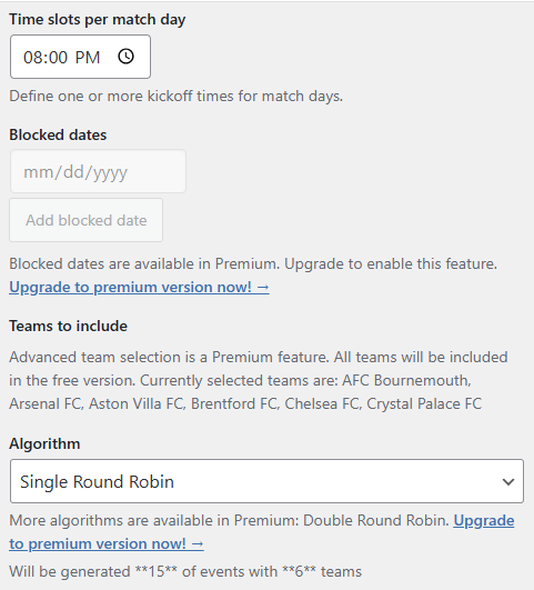 Generator screen with algorithm selection and options (part2)