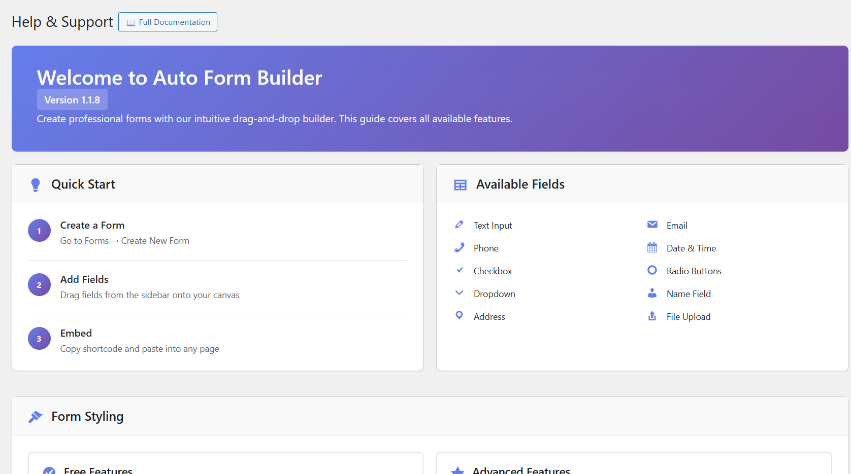 Form settings and customization