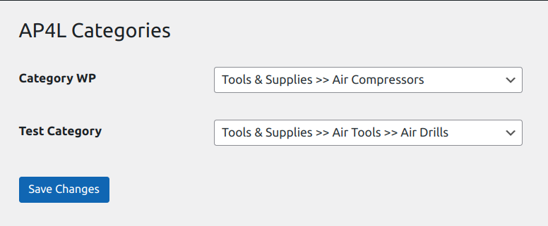 Categories section