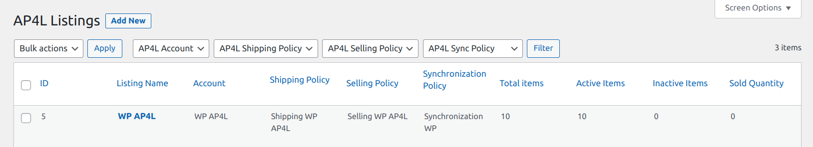 Listings section