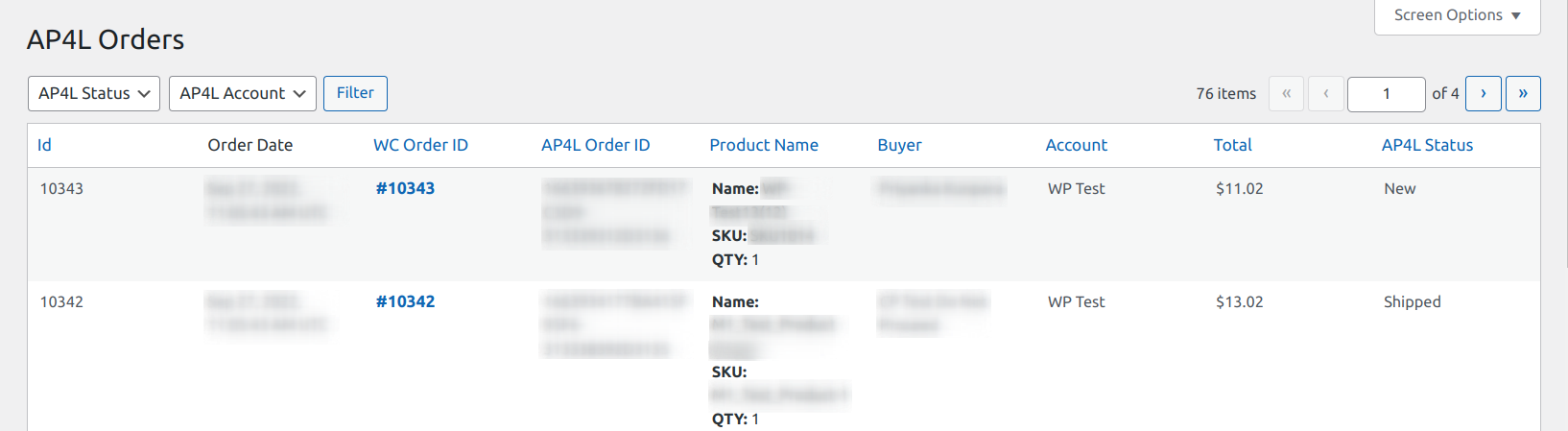 Orders section