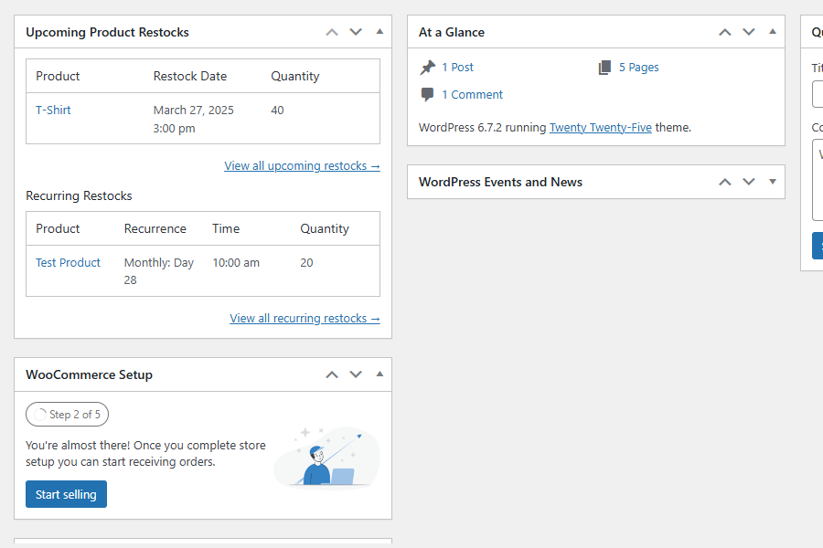 Dashboard widget showing upcoming restocks