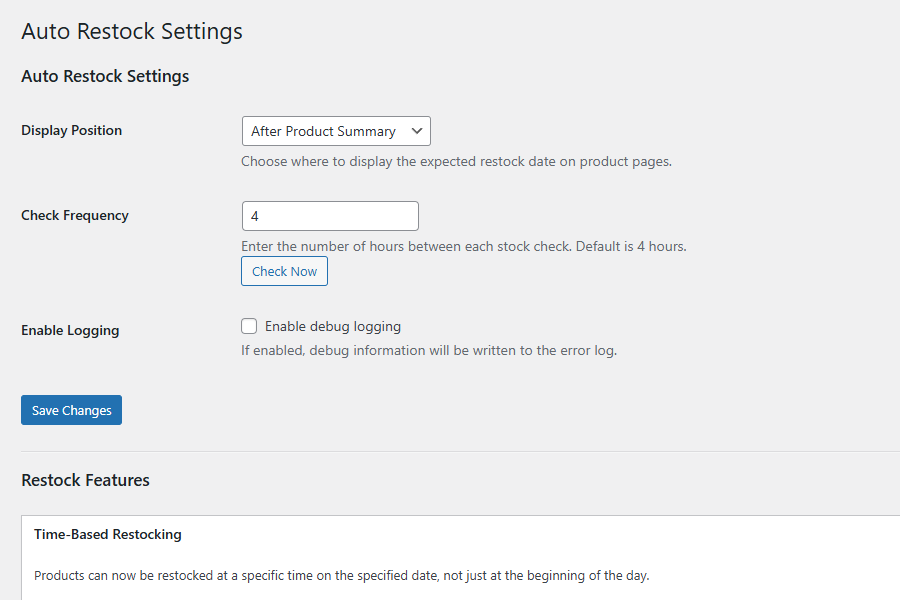 Settings page with new features