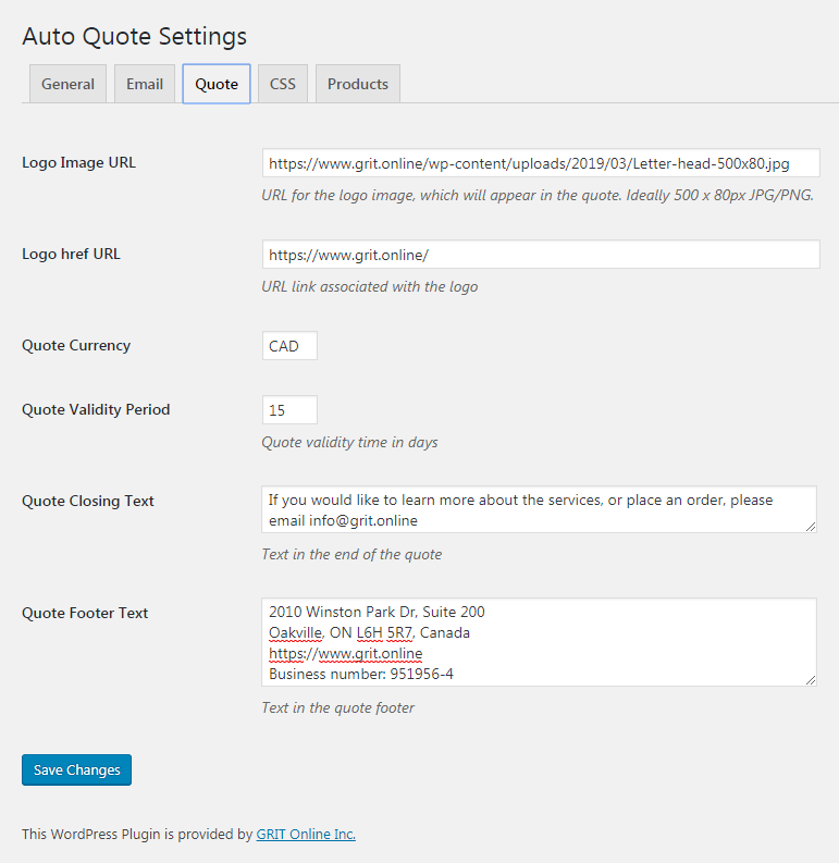 Quote settings