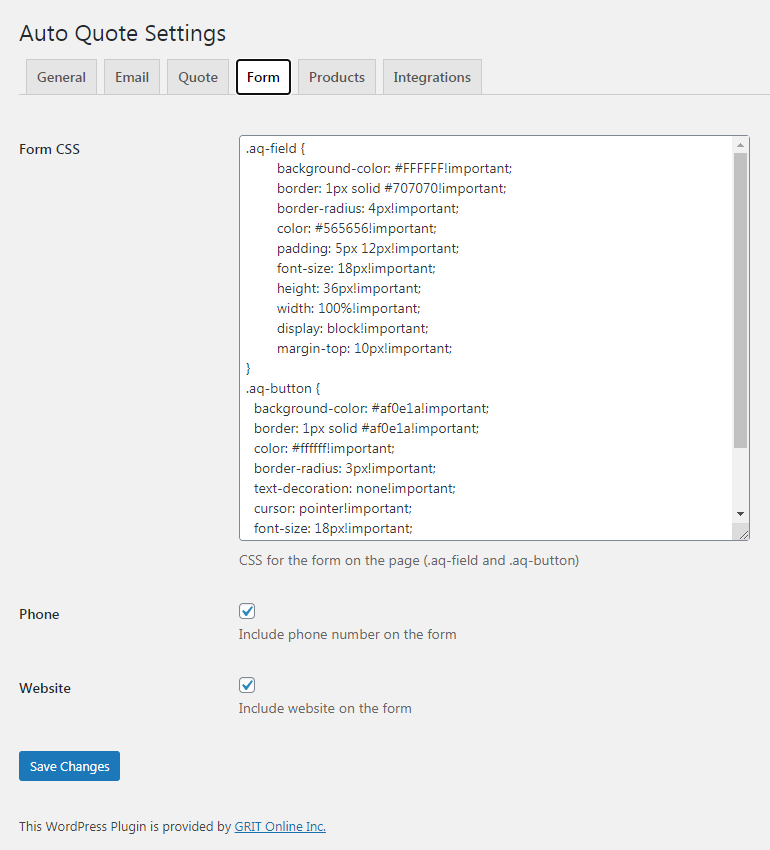 Form settings
