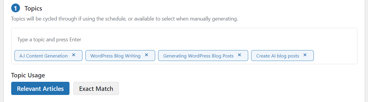 **Topic Management** - Interface for managing and organizing your article topics.