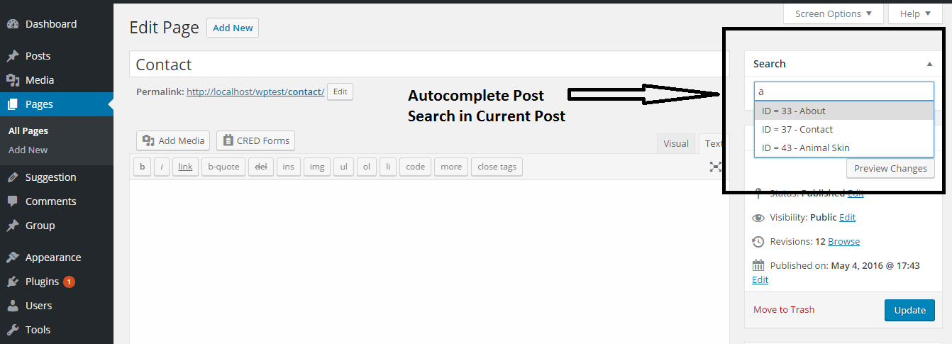 Search Box in Post Screen Area