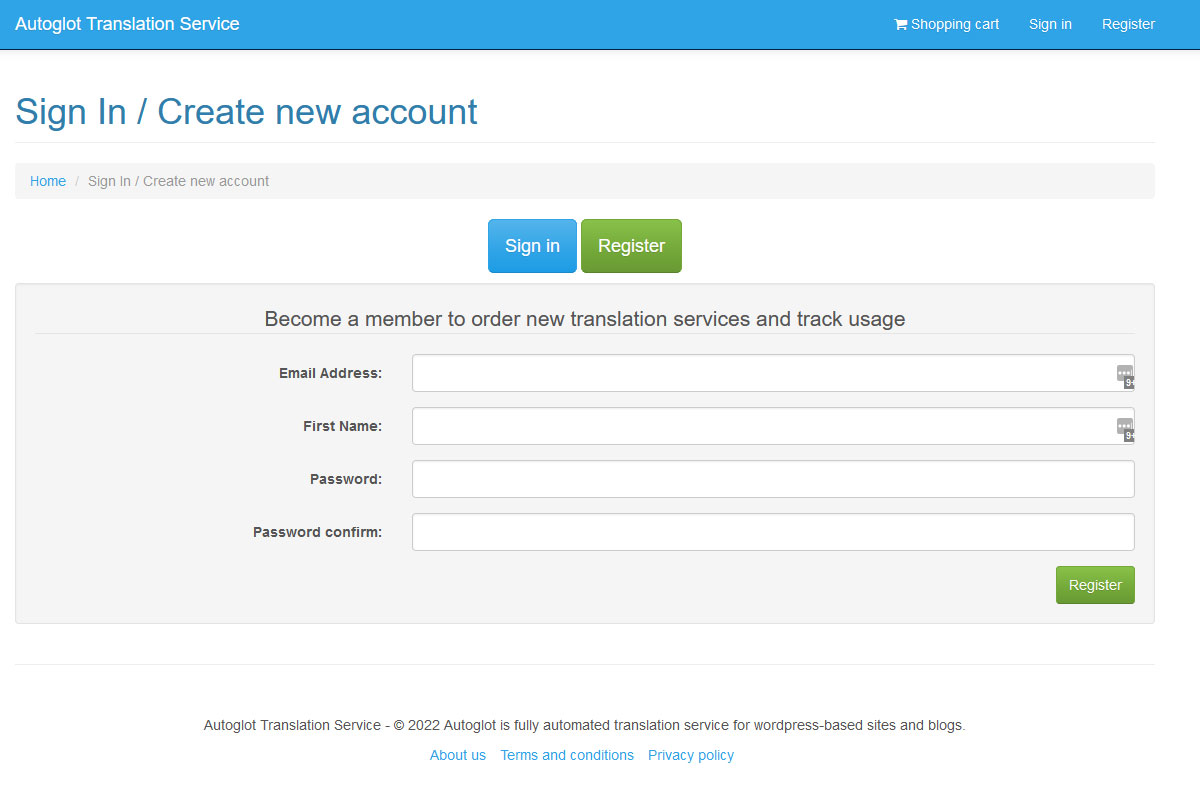 The Autoglot Control Panel is where you can track your balance and manage orders.