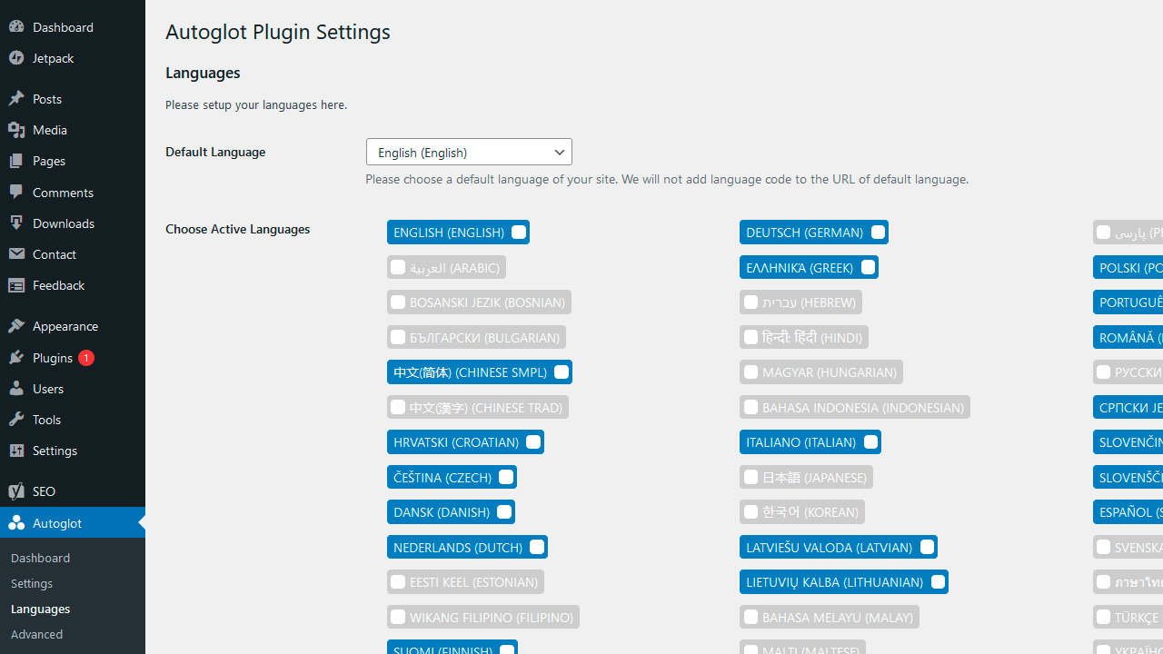 Choose as many languages as you need for translation