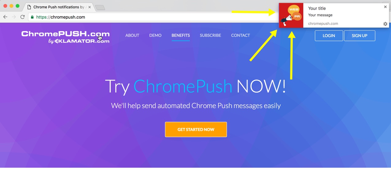 Chrome push notification example