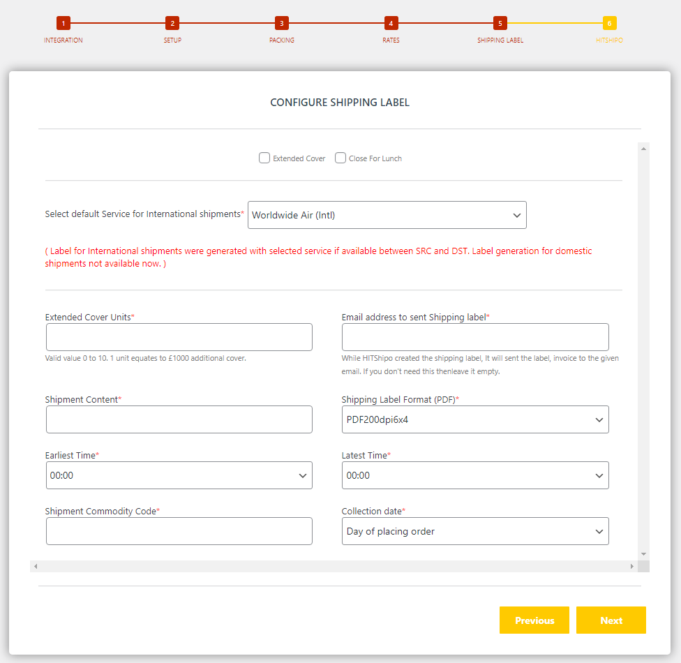 Shipping label configuration.