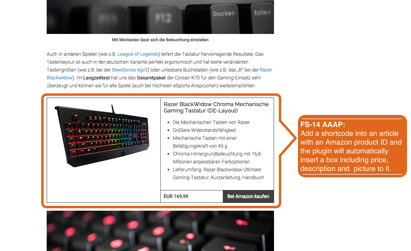 Shortcode in article