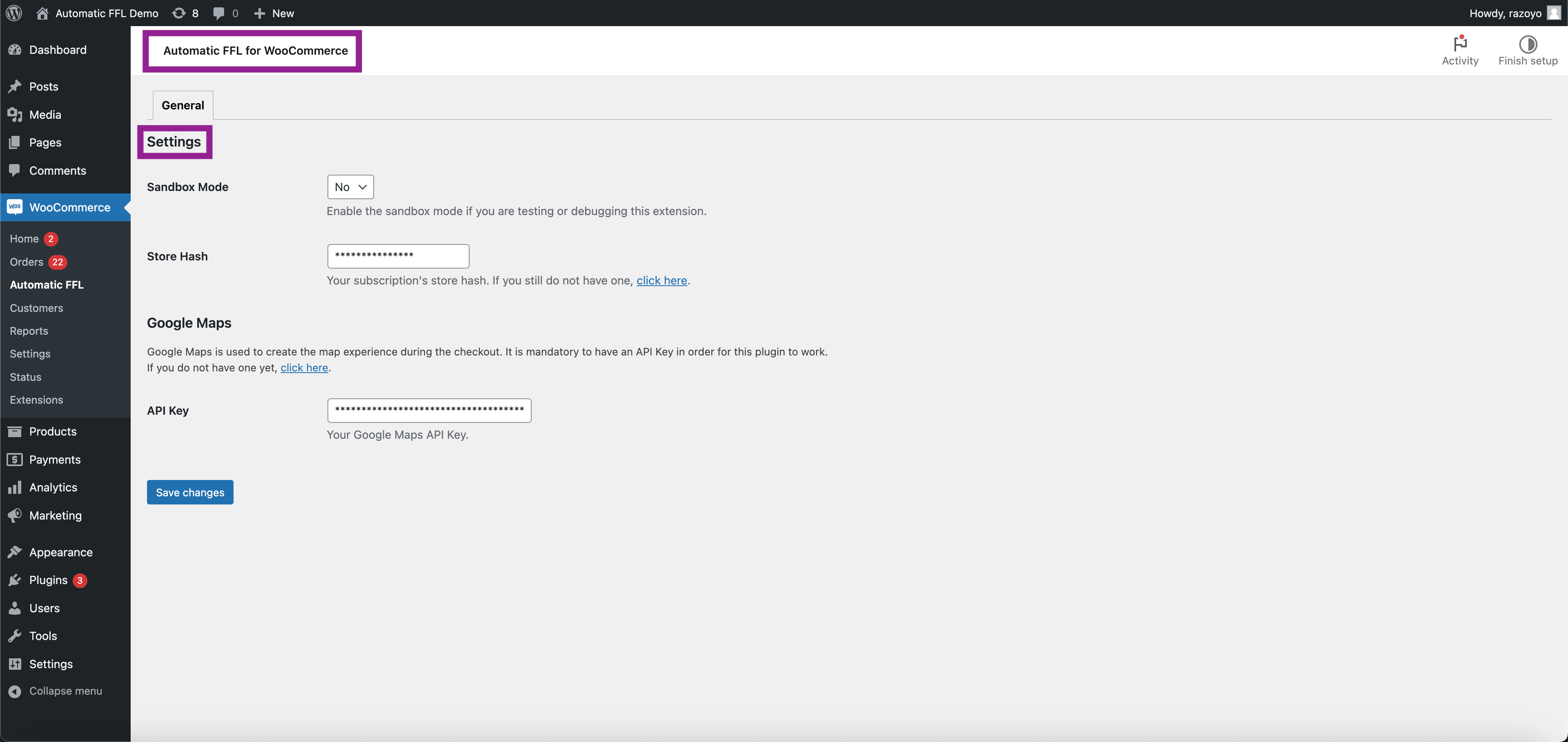 Automatic FFL admin homepage.