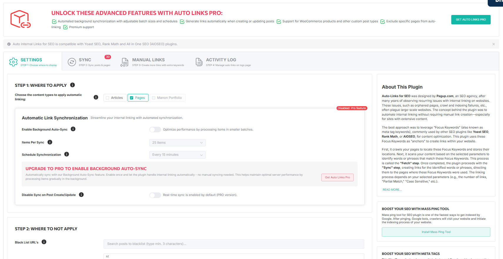 Automatic Internal Links for SEO Settings Page