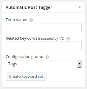 Widget for creating new keyword sets displayed next to the post editor