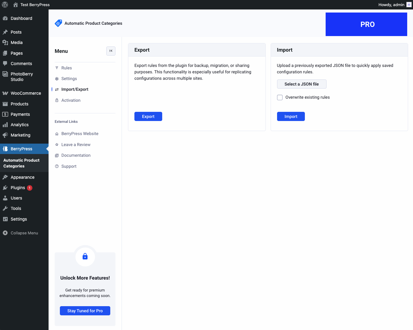 Import/export interface (PRO)