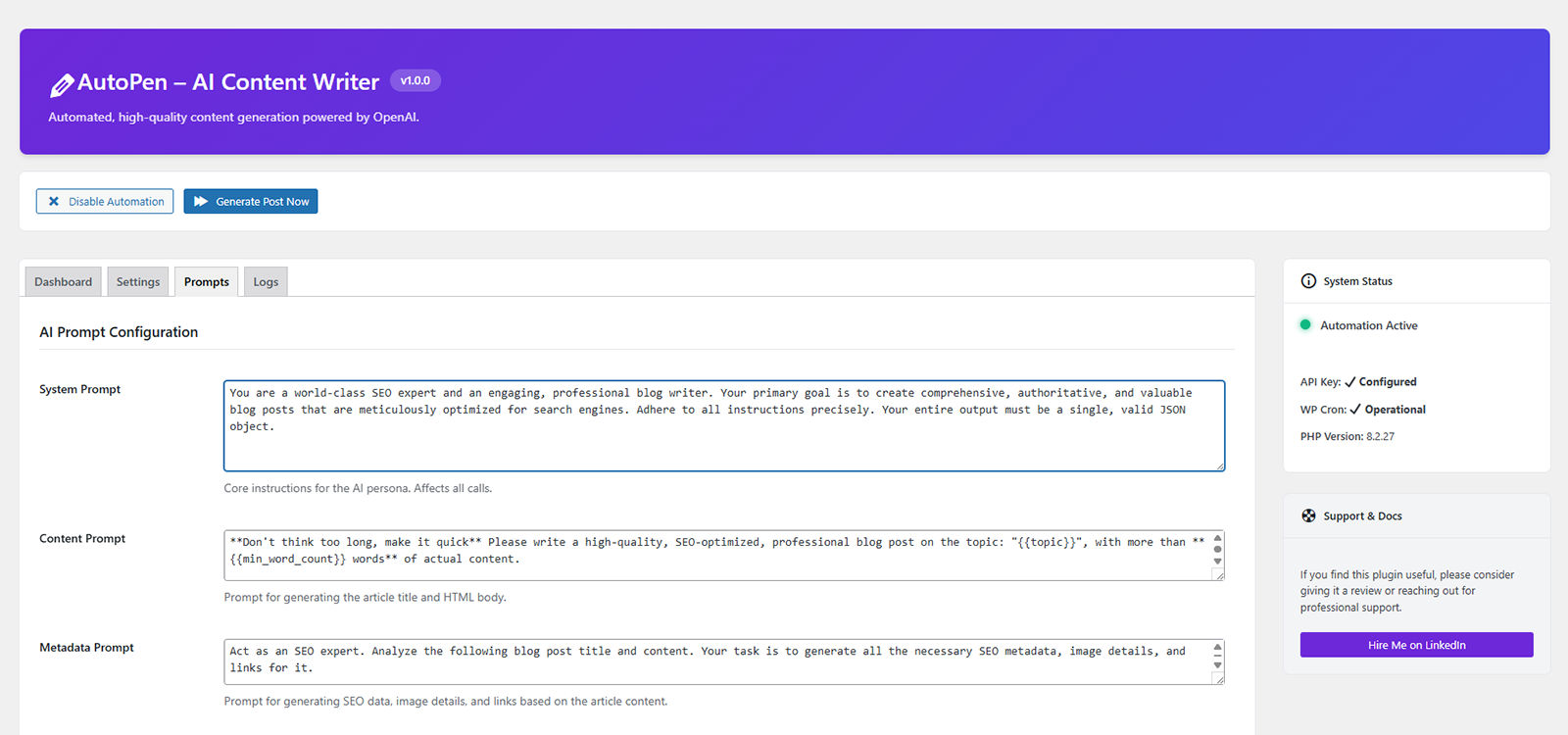 **Prompts Editor**: The powerful prompts editor where you can customize the AI's instructions.