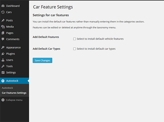 Vehicle makes, features and types are categories ( so we can use them for indexing), here you can load some defaults.