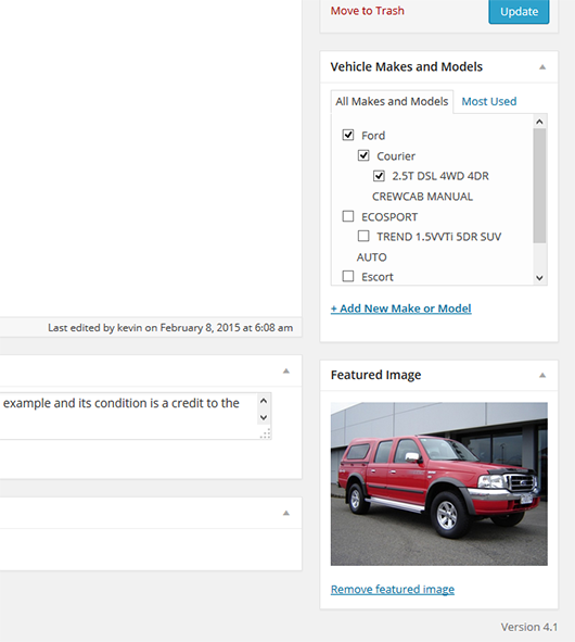 Add vehicle make, model and badge, here I have used three levels as I intended to use these later in my indexing.