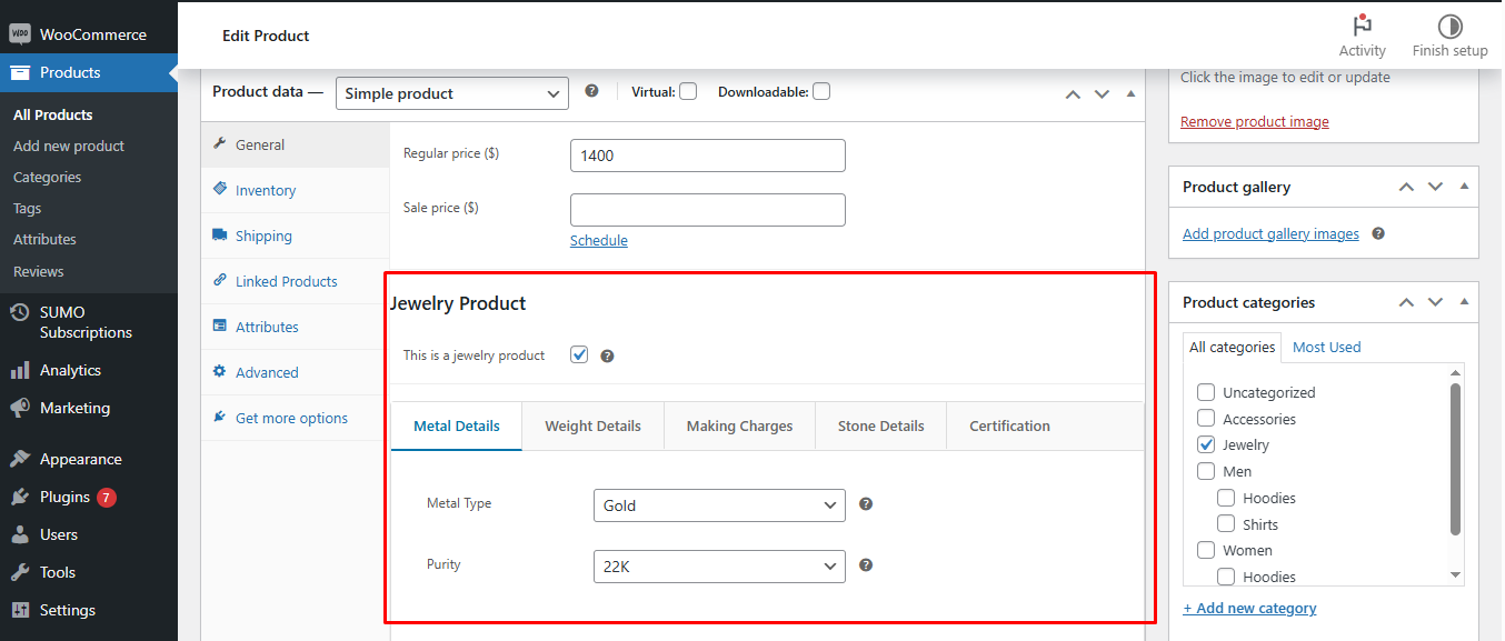 **Jewelry Product Related Settings**\