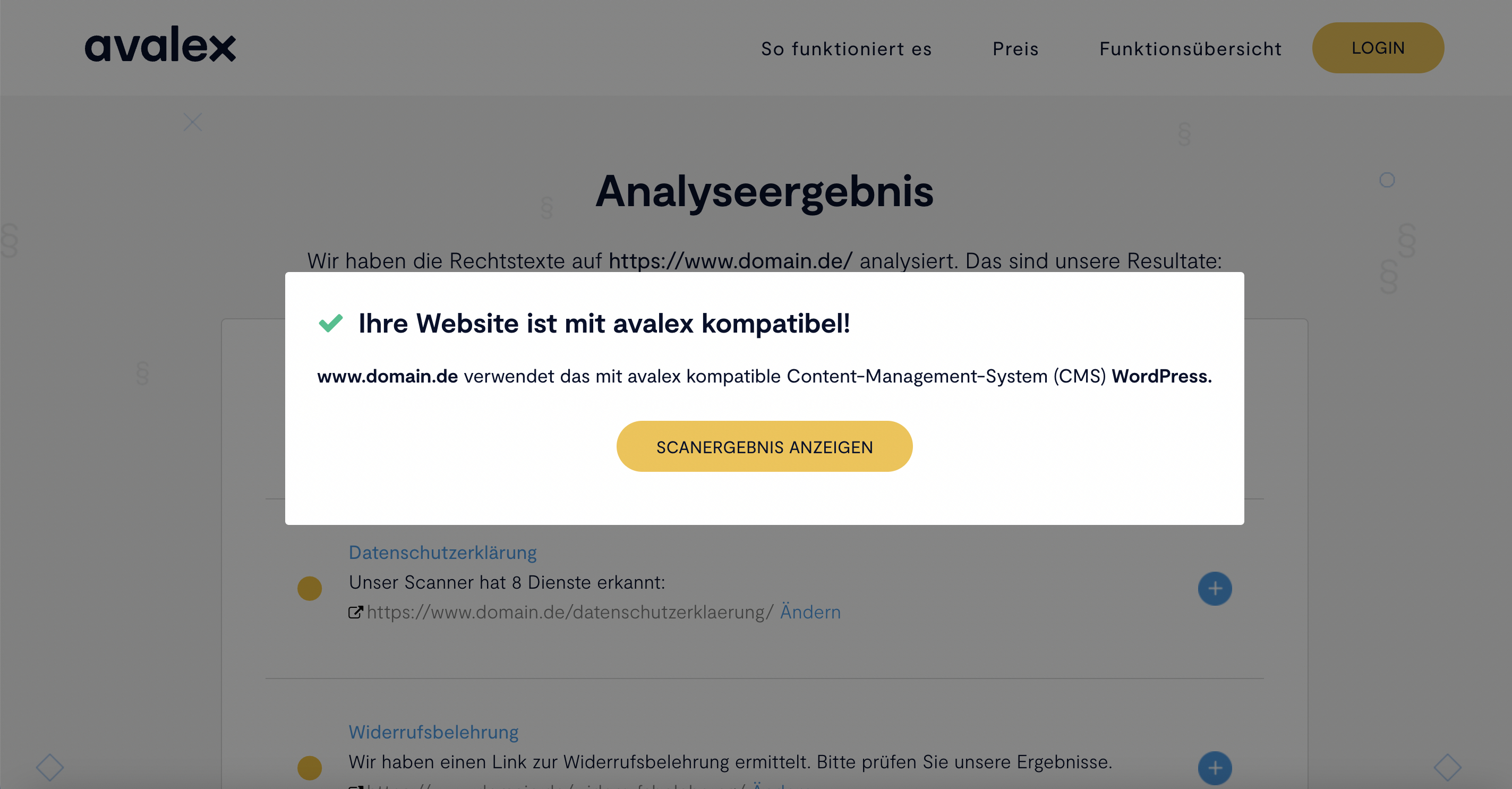 Erfahren Sie, wo potentielle Abmahnrisiken bestehen und sichern Sie Ihre Website mit avalex Rechtstexten ab.