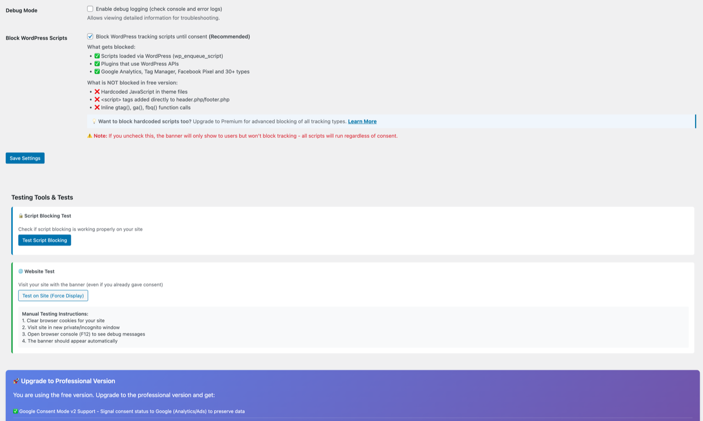 Advanced Testing Tools to verify script blocking.