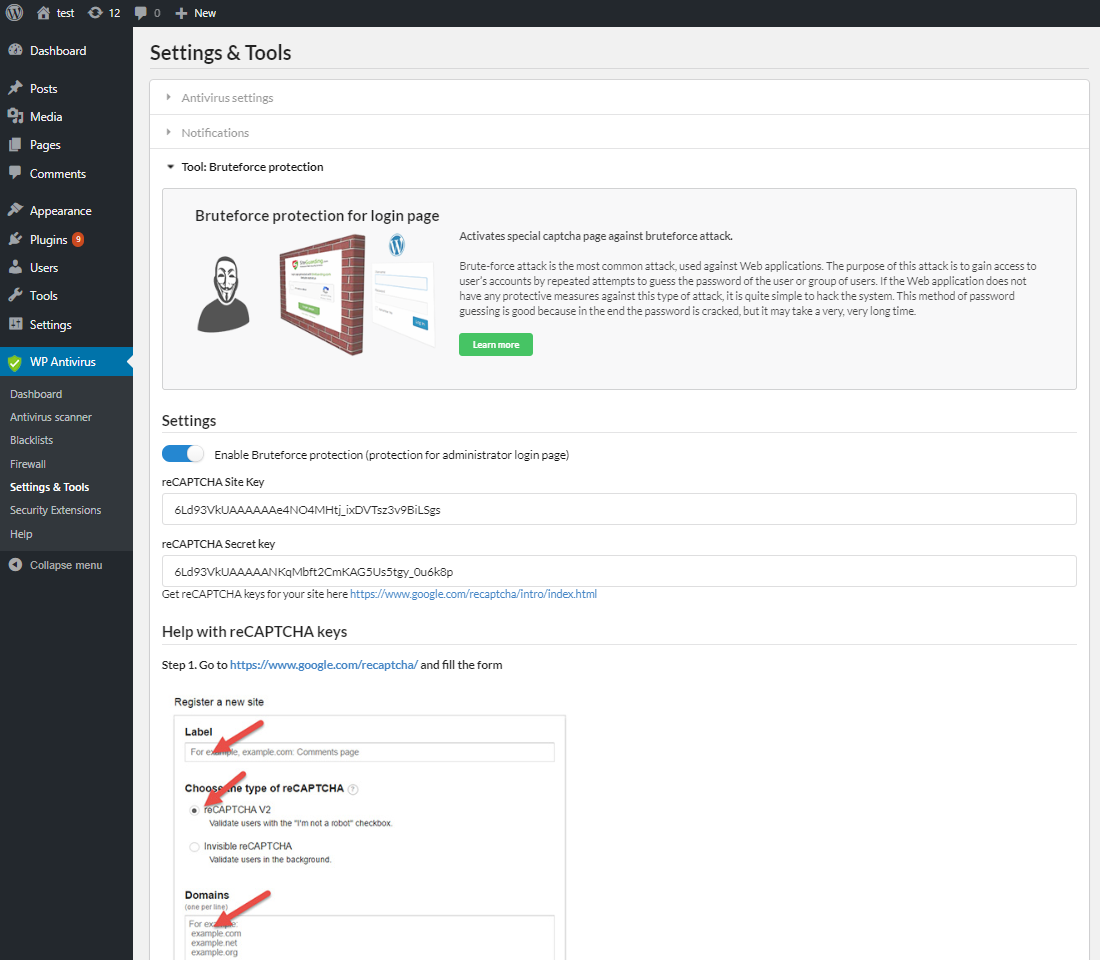 Settings and extra tools (Administrator Two-Factor Authentication)