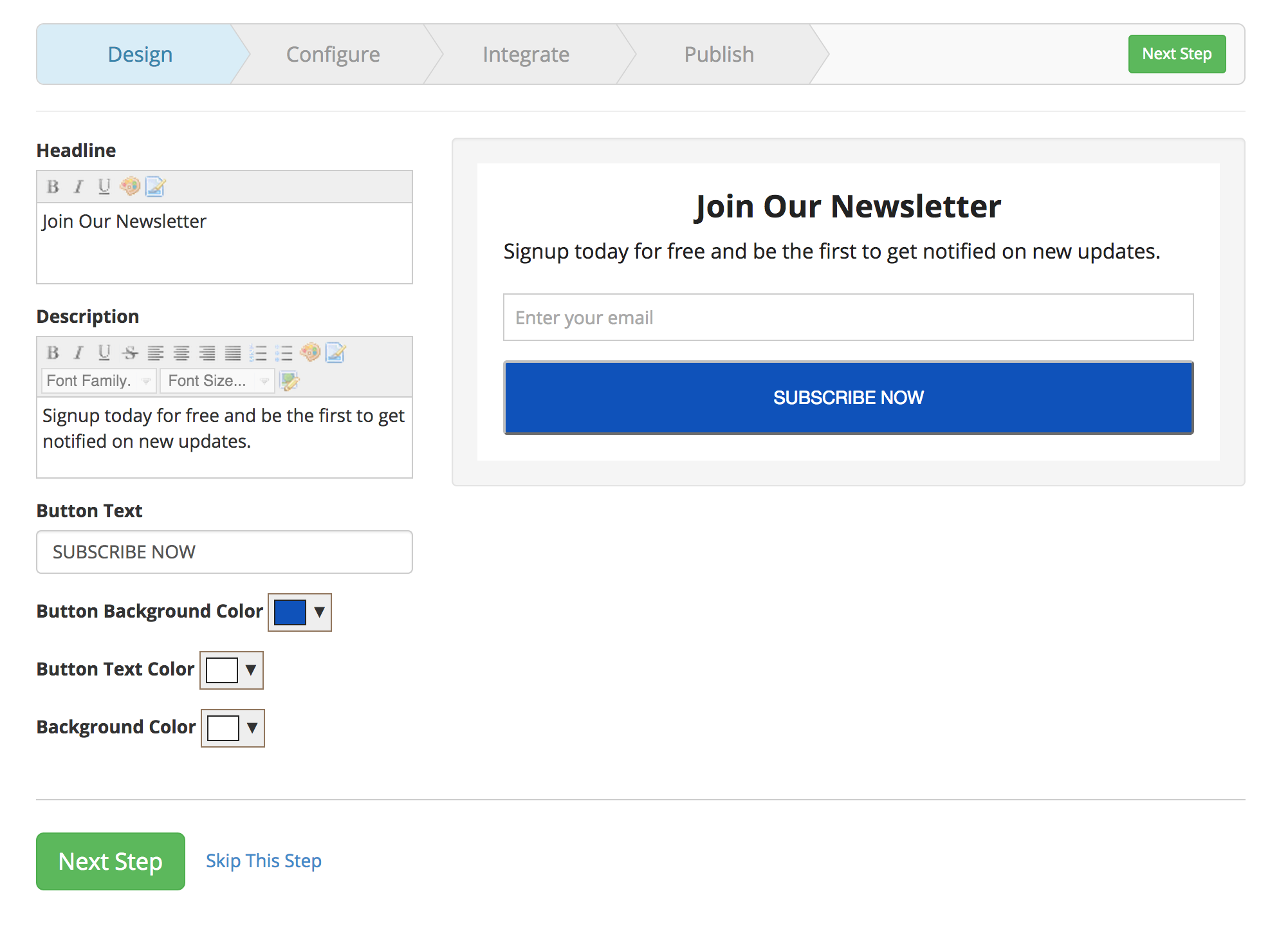 This is the AWeber optin form designer by MailMunch where you can customize your optin form