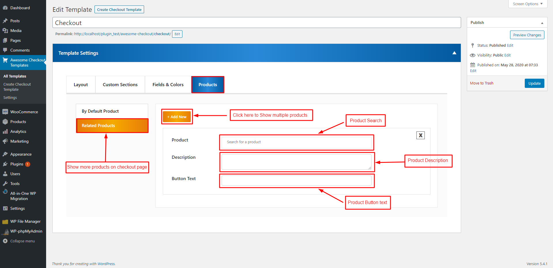 Create checkout template