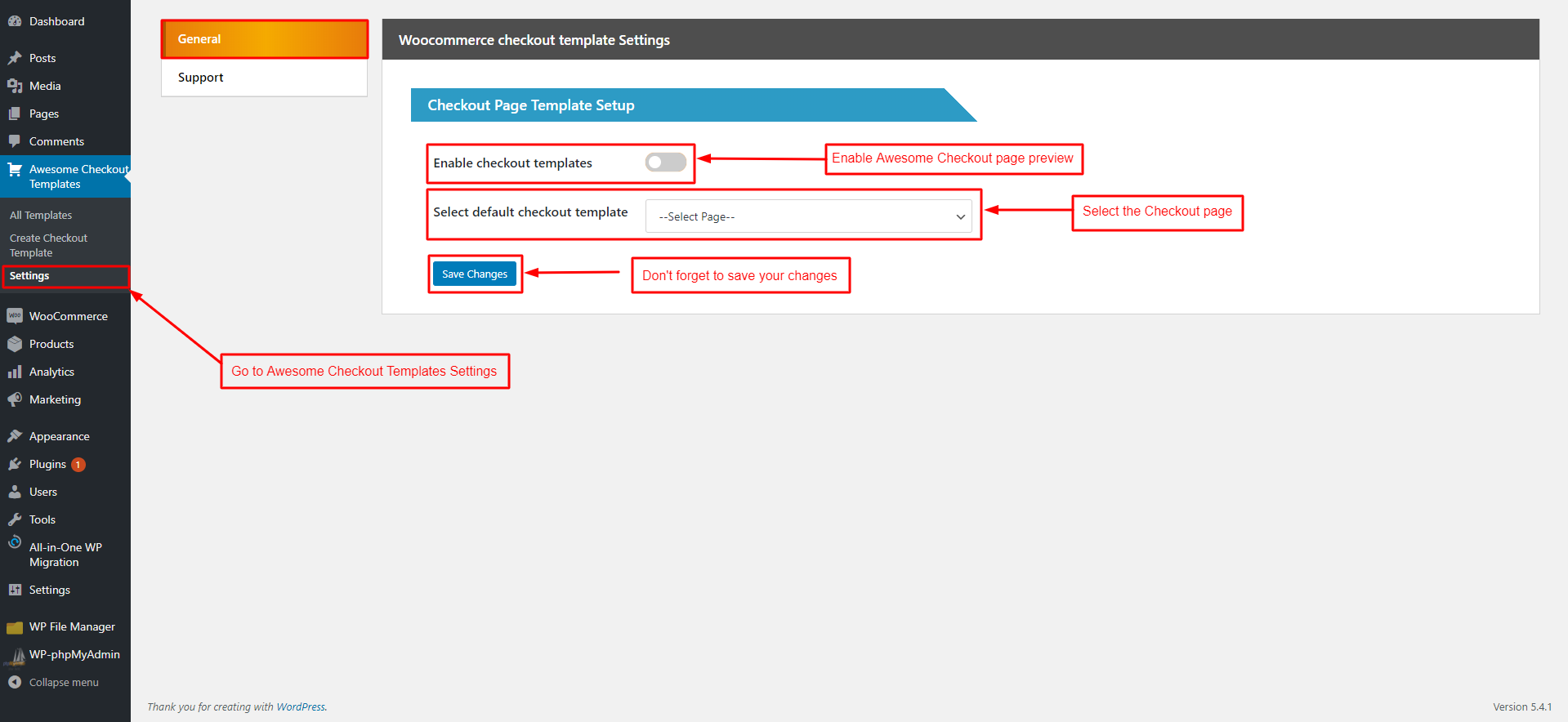 Select checkout template layout