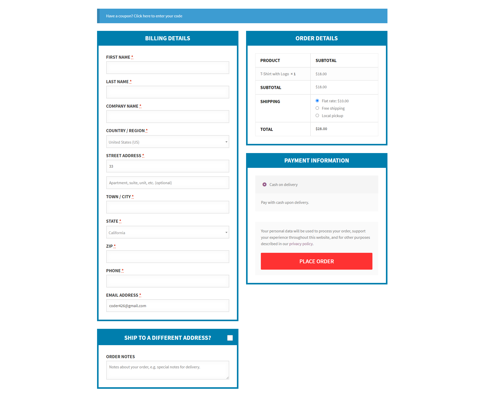 Checkout template fields and colors