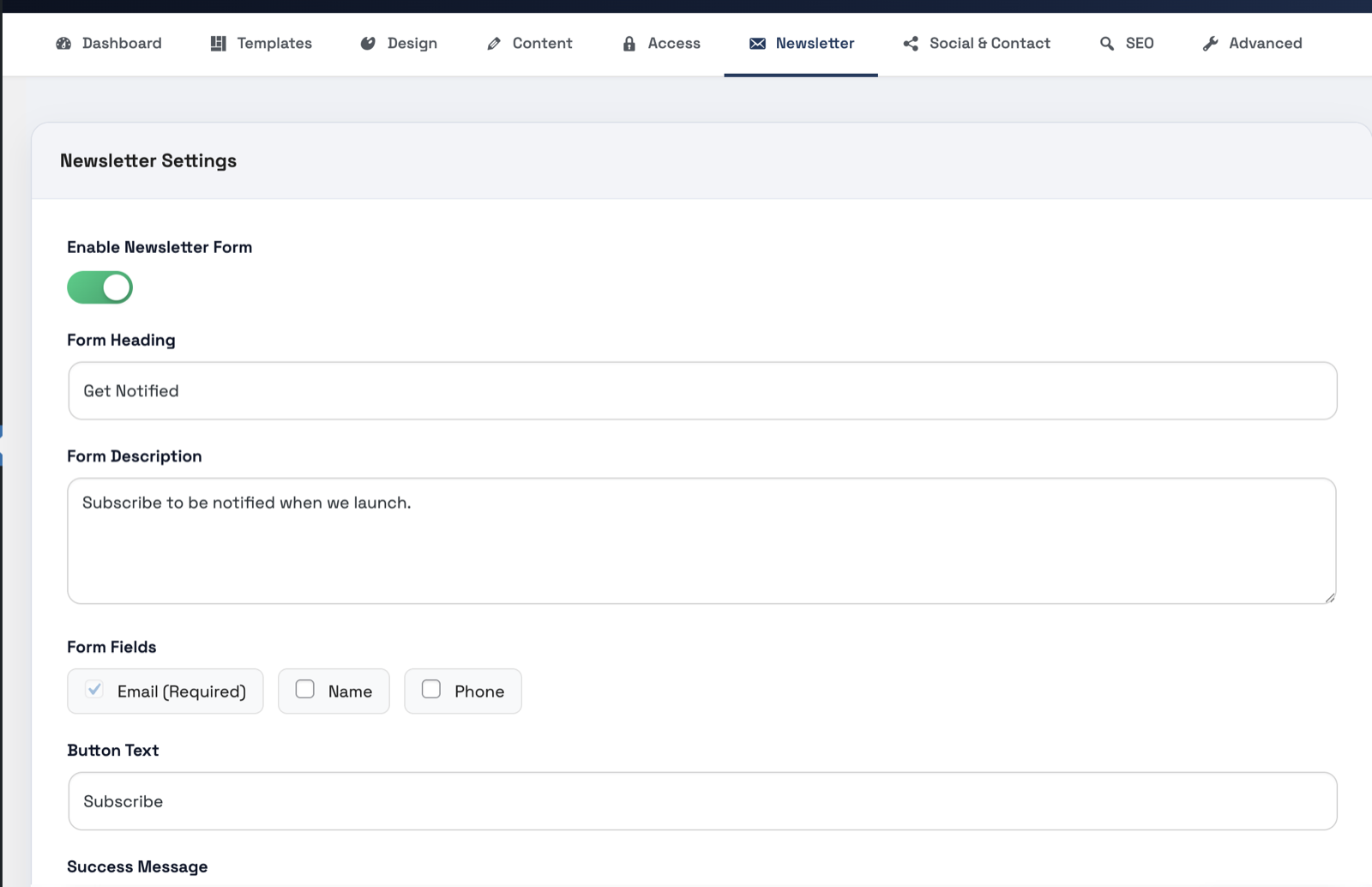 Social & Contact settings