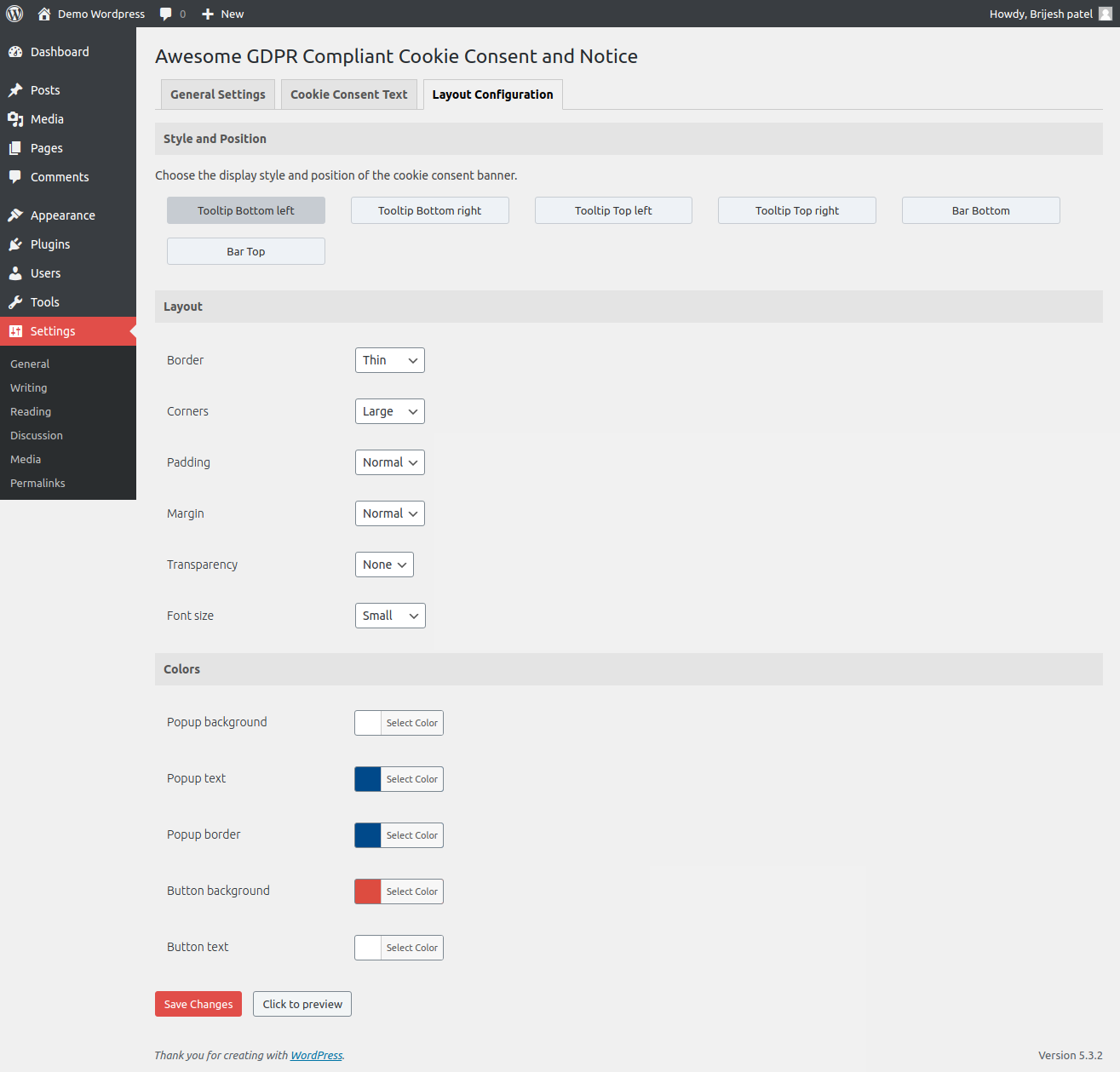 For popup layout and position settings with preview button.