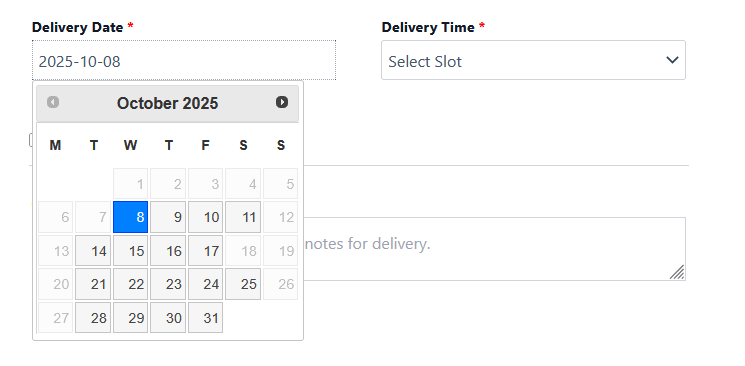 **Delivery Date** – Example of date picker on checkout page.