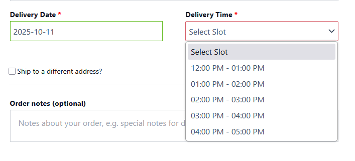 **Delivery Time** – Example of time slot selection on checkout page.