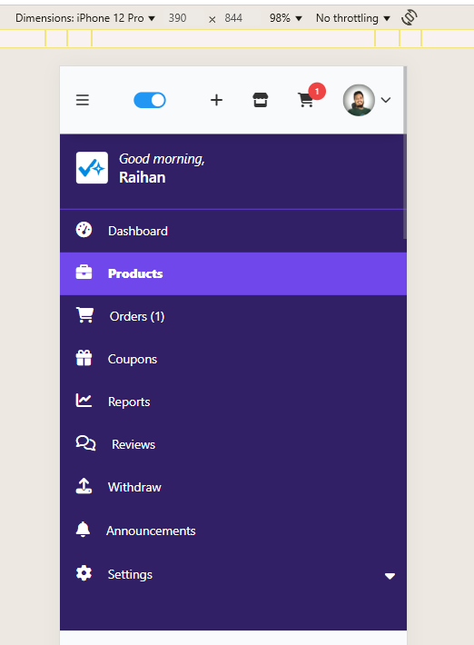 Mobile menu dropdown.