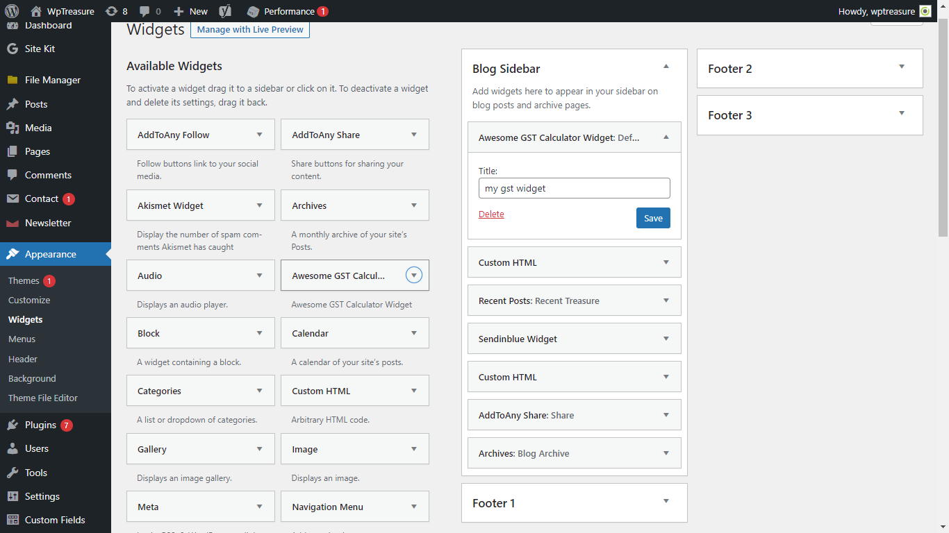 Admin Widget
