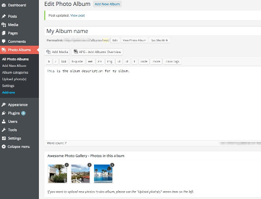 Add and edit albums easily in your admin